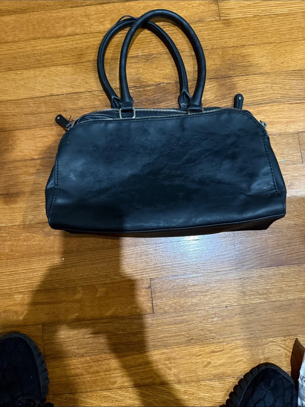 Rosetti Black Quilted Faux-Leather Satchel with Top Handles